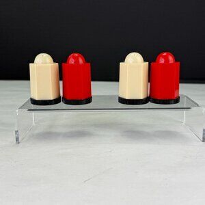 Vintage Plastic Art Deco Red White Black Salt and Pepper Shakers 2 Sets